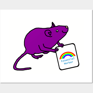 Purple Rat with Essential Worker Rainbow Sign Posters and Art